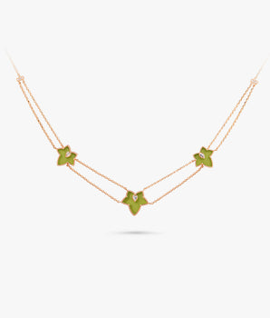 Ivy Green Onyx Bead Three-Leaf Necklace