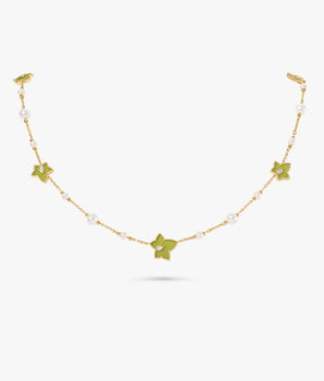 Lola Rose x AHALOLO Ivy Collection Green Calcite Necklace, 5-leaf motif