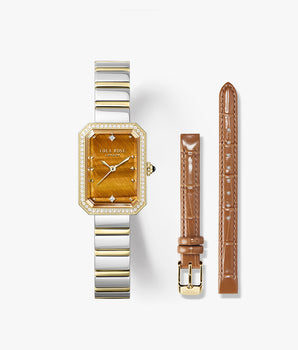 Ms. Lola Tiger’s Eye Watch with Zircon - Two Strap Set