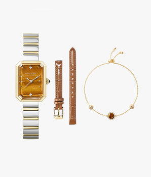 Ms. Lola Tiger’s Eye Watch With Two Strap Set & Bracelet Gift Set