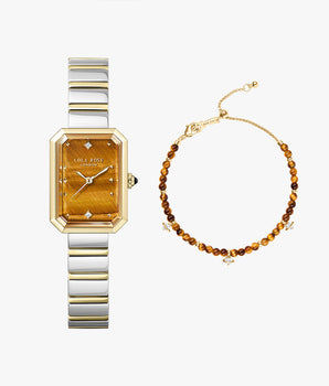 Ms. Lola Tiger’s Eye Watch & Heliocentric Bracelet Gift Set