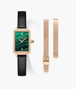 Malachite Textured Watch with Two Strap Set