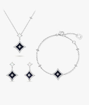 Collier en grès bleu & Boucles d'oreilles & Coffret cadeau bracelet