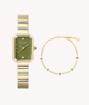 Ms. Lola Green Onyx Watch & Aventurine Cubic Bracelet Gift Set