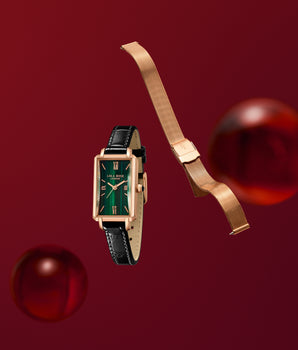 Slender Waist Malachite Textured Watch with Two Strap Set in Special Limited Edition Box