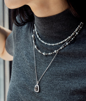 Silber-Sand-Obsidian-Halskette