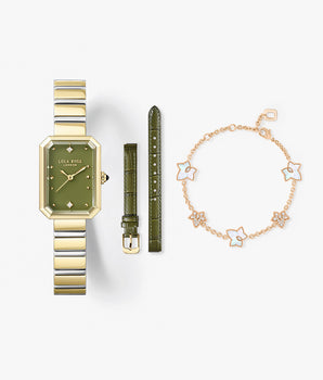 New Ms. Lola Green Onyx Watch With Two Strap Set & Mother of Pearl Bracelet Gift Set