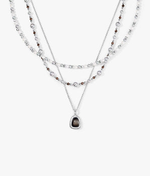 Neues Silber-Sand-Obsidian-Halsketten-Geschenkset