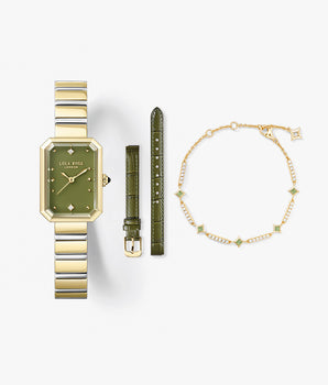 New Ms. Lola Green Onyx Watch With Two Strap Set & Aventurine Cubic Bracelet Gift Set