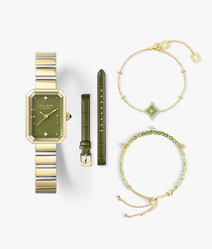 New Ms. Lola Green Onyx Watch With Two Strap Set & 2-Piece Bracelet Gift Set