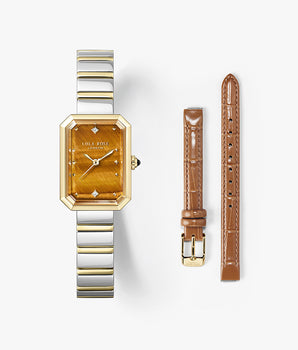 Ms. Lola Tiger’s Eye Watch with Two Strap Set
