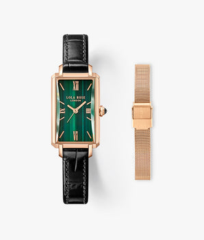 Slender Waist Malachite Textured Watch with Two Strap Set