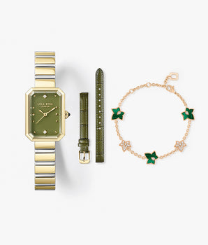 New Ms. Lola Green Onyx Watch With Two Strap Set & Malachite Bracelet Gift Set