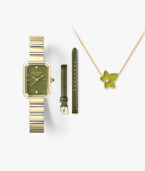 New Ms. Lola Green Onyx Watch With Two Strap Set & Ivy Bead Necklace Gift Set