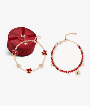 Red Carnelian Bracelet, 5-leaf motif & Heliocentric Carnelian Bracelet Set in Special Limited Edition Box