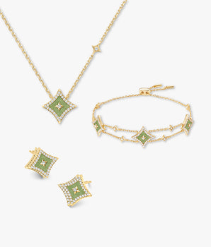 قلادة أفينتورين & أقراط & مجموعة هدايا الأساور