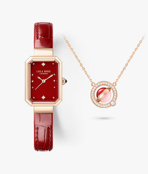 Ms Lola Red Carnelian Watch & Necklace Gift Set