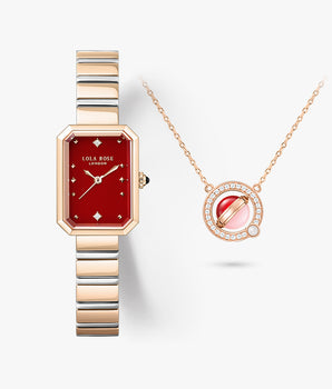 Ms Lola Red Carnelian Watch & Necklace Gift Set