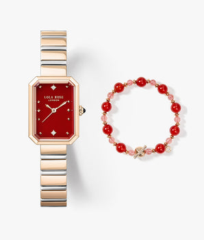 Ms Lola Red Carnelian Watch with Quick-Release Strap & Heliocentric Bracelet Gift Set