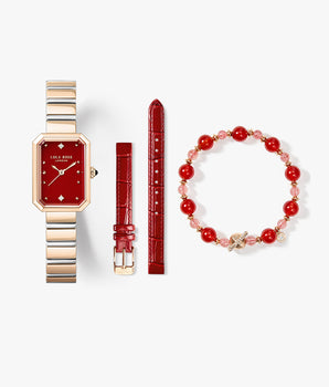 Ms Lola Red Carnelian Watch with Two Strap Set & Heliocentric Bracelet Gift Set