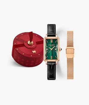 Montre texturée en malachite à taille fine avec deux bracelets dans une boîte spéciale en édition limitée