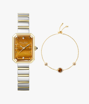 Ms Lola Tiger’s Eye Watch & Tiger's Eye Bracelet Gift Set