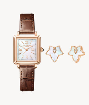 Cube Mother of Pearl Watch & Bead Earrings Gift Set