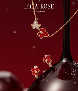 Red Carnelian Bead Necklace, 2-leaf motif & Huggie Earrings in Special Limited Edition Box