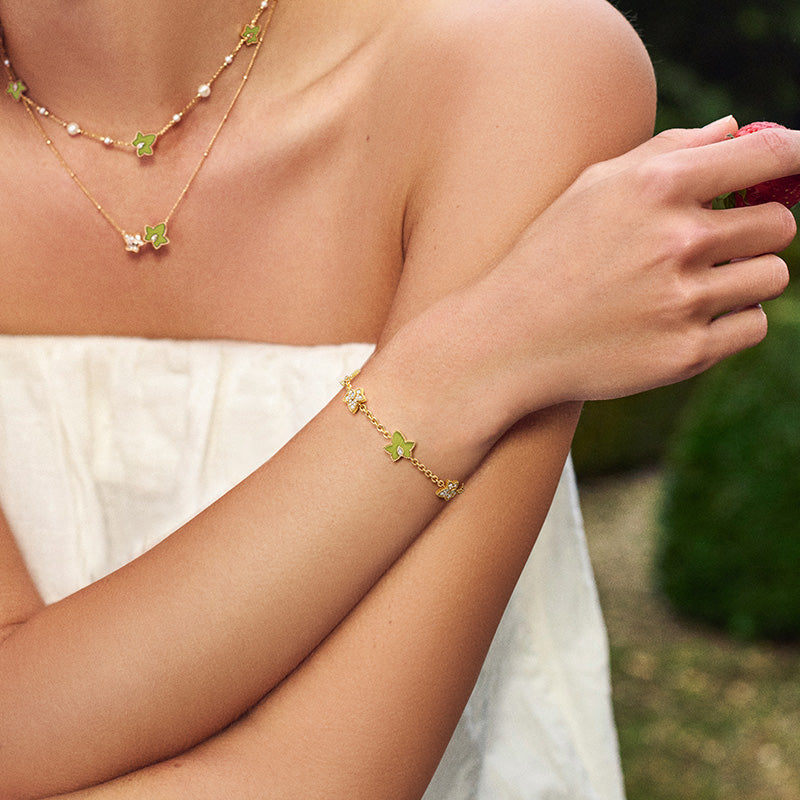 Lola Rose x AHALOLO Ivy Collection Green Calcite Bracelet, leaf moti