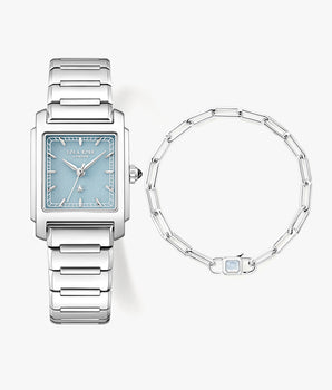 Urban Blue Square Quartzite Jade Watch & Link Chain Bracelet Gift Set