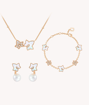 Mother of Pearl Bead Necklace & Earrings & Bracelet Gift Set