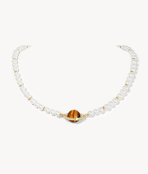 Heliocentric Freshwater Pearl Tiger's Eye Necklace