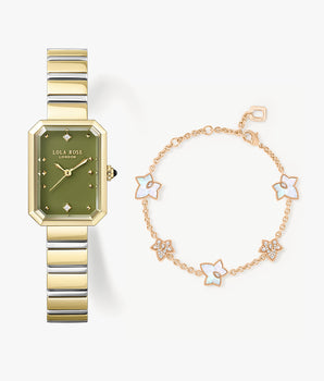 Ms. Lola Green Onyx Watch & Mother of Pearl Bracelet Gift Set