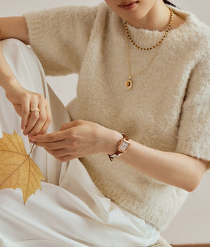 New Cube Mother of Pearl Watch with Cowhide Pattern Strap