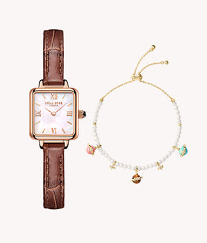 Mother of Pearl Watch & Pearl Bracelet Gift Set