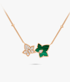 Malachite Bead Necklace, 2-leaf motif