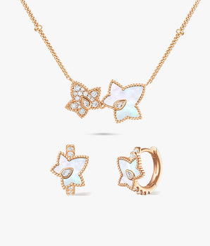 Mother of Pearl Bead Necklace & Huggie Earrings Set