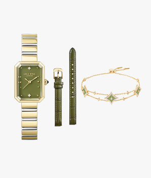 New Ms. Lola Green Onyx Watch With Two Strap Set & Bracelet Gift Set
