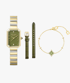 New Ms. Lola Green Onyx Watch With Two Strap Set & Bracelet Gift Set