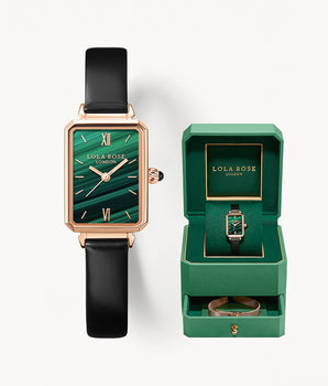 Malachite Textured Watch With Two Strap Set